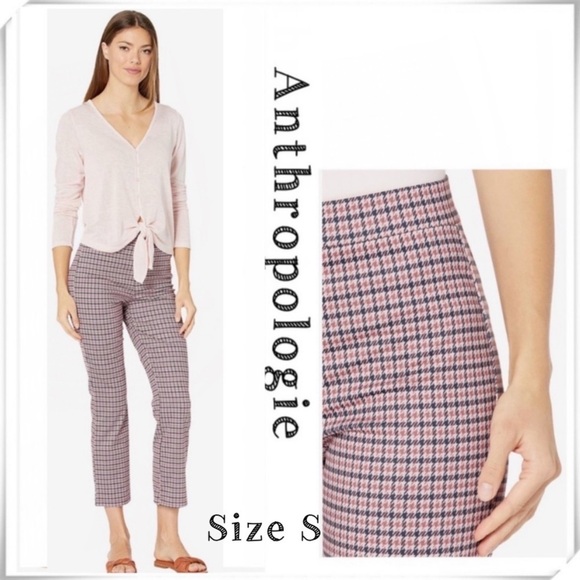 ANTHROPOLOGIE Sanctuary Pull-on Houndstooth Winter Kick Crop Pants in Pink Sz S - Picture 1 of 10